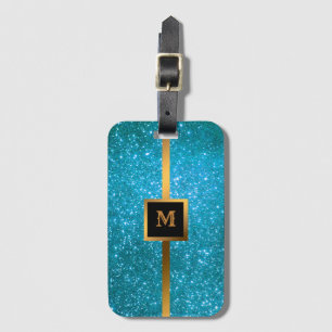 Luxury Blue Gold Glitter Luggage Tag
