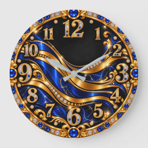 Luxury Blue & Gold Jewelled Wave Wall Clock