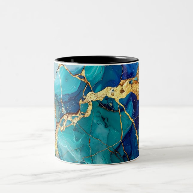 Luxury Blue & Gold Marble Abstract Art Mug (Center)