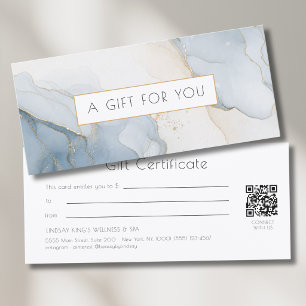 Luxury Blue Gold Marble QR Code Gift Certificate