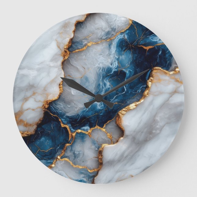 Luxury Blue & Gold Marble Wall Clock  (Front)