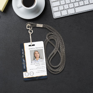 Luxury Blue Gold Modern Professional Notary ID Badge