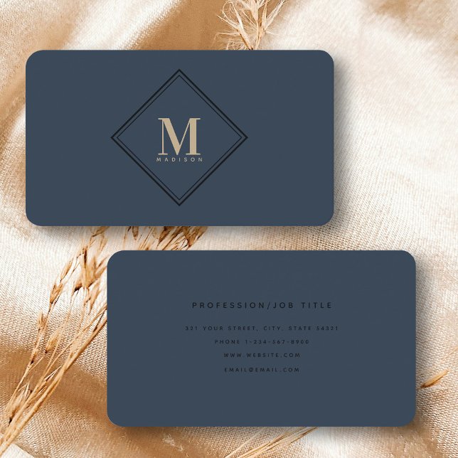 Luxury Blue & Gold Monogram Professional Elegant Business Card (Luxury Blue & Gold Monogram Professional Elegant Business Card)