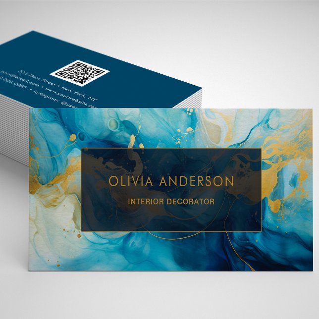 Luxury Blue Gold QR Code Fashion Trendy Modern Business Card (Luxury Blue Gold QR Code Fashion Trendy Modern Business Card)