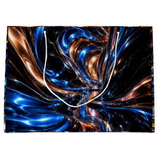 Luxury Blue Gold Silver Metallic Swirl Large Gift Bag