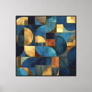 Luxury Blue & Gold Textured Geometric Pattern Canvas Print