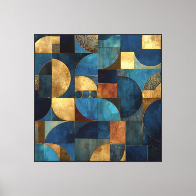 Luxury Blue & Gold Textured Geometric Pattern Canvas Print (Front)