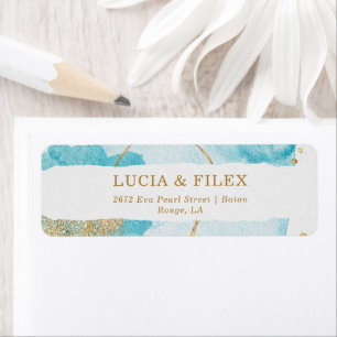 Luxury Blue Gold Watercolor Abstract Address