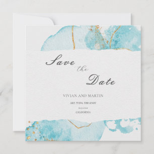 Luxury Blue Gold Watercolor Abstract Save The Date Invitation