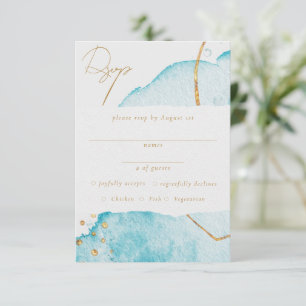 Luxury Blue & Golden Watercolor Abstract RSVP Enclosure Card