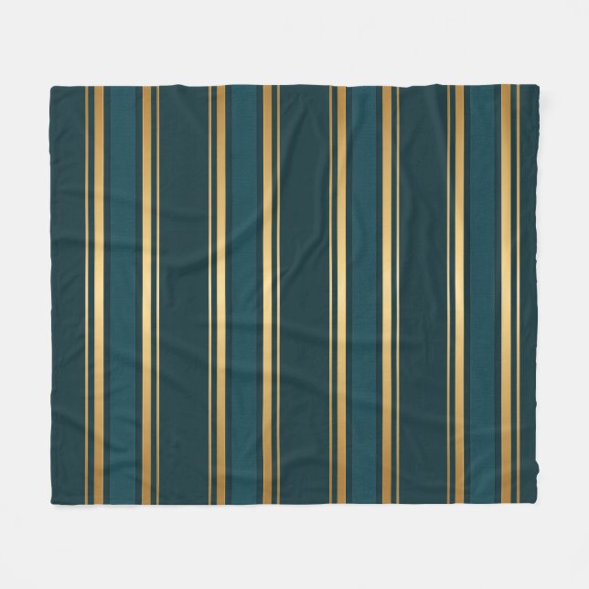 Luxury Blue Green Gold Stripe Gift Wrap Pattern Fleece Blanket (Front (Horizontal))