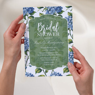 Luxury Blue Hydrangea Bridal Shower Invitation
