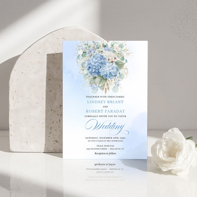 Luxury Blue Hydrangea Gold Wedding Invitation (Luxury Blue Hydrangea Gold Wedding Invitation)