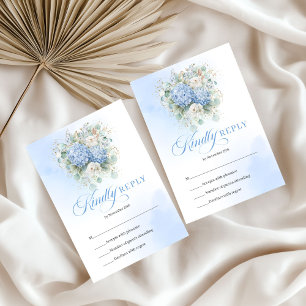 Luxury Blue Hydrangeas Gold Wedding RSVP Card