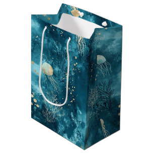 Luxury Blue Jellyfish Coral Ocean Pattern Medium Gift Bag