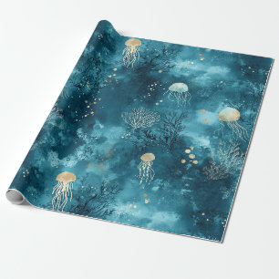 Luxury Blue Jellyfish Coral Ocean Pattern Wrapping Paper