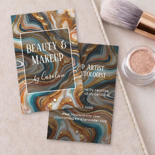 Luxury Blue Marble Makeup Artist & Hair Stylist Business Card