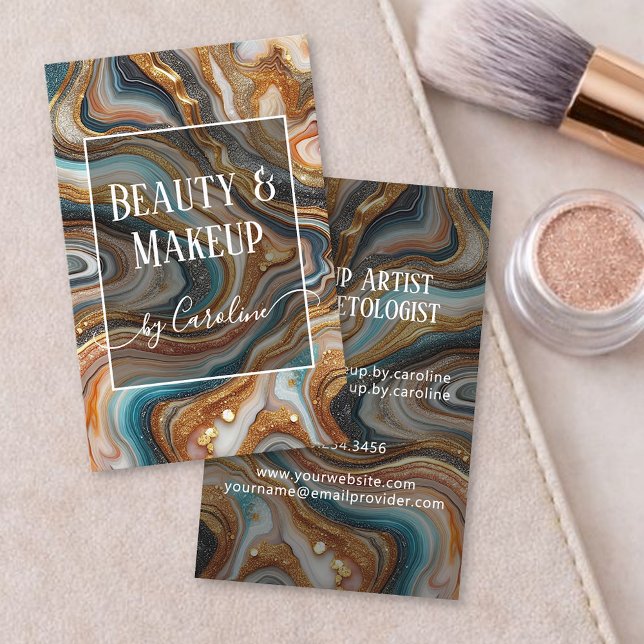 Luxury Blue Marble Makeup Artist & Hair Stylist Business Card (Creator Uploaded)