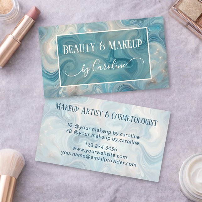 Luxury Blue Marble Makeup Artist & Hair Stylist Business Card (Creator Uploaded)