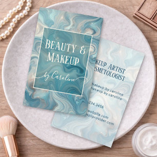 Luxury Blue Marble Makeup Artist & Hair Stylist Business Card