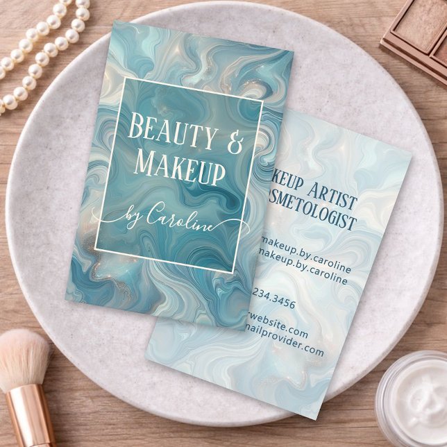 Luxury Blue Marble Makeup Artist & Hair Stylist Business Card (Creator Uploaded)