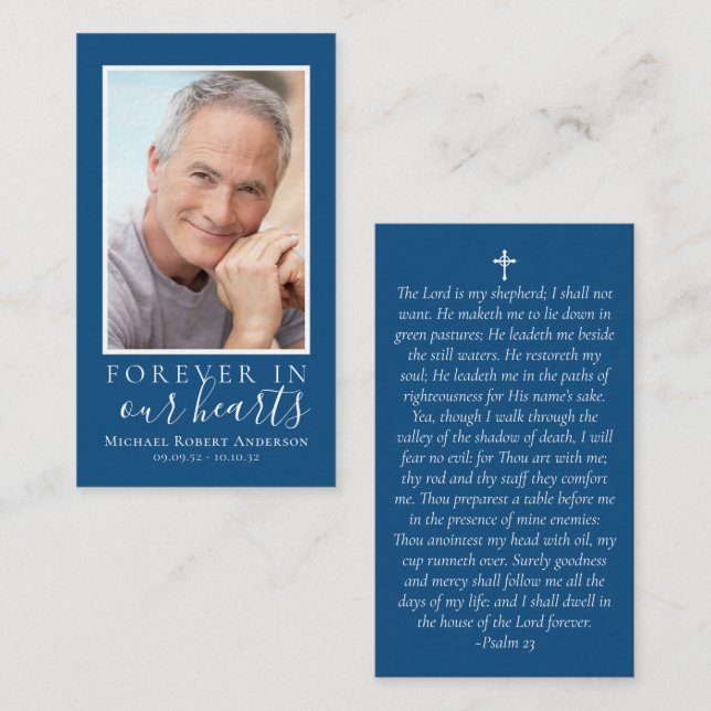 Luxury Blue Photo Memorial Prayer Card (Front/Back)