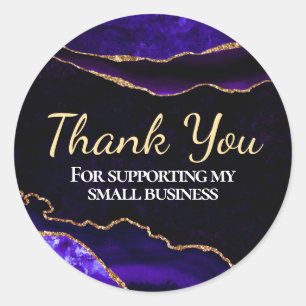 Luxury Blue Purple and Gold Glitter Agate Business Classic Round Sticker