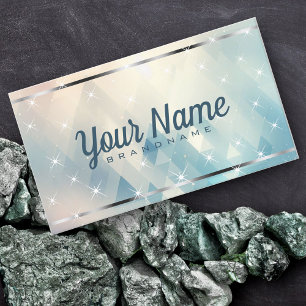 Luxury Blue Triangle Pattern Glitter Shiny Stars Business Card