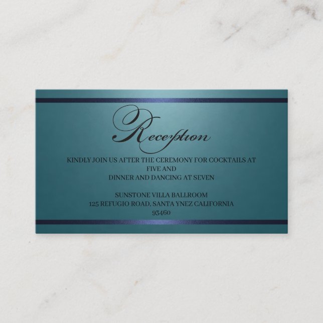 Luxury Blue Wedding Reception Details Enclosure  Card (Front)