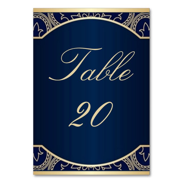Luxury Blue, Wedding Reception, Navy, Gold,  Table Number (Front)