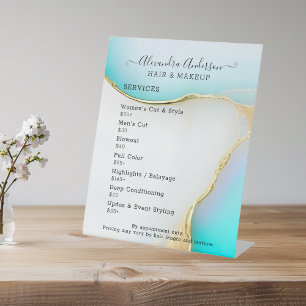 Luxury Blue White Gold Accents Agate Price List Pedestal Sign