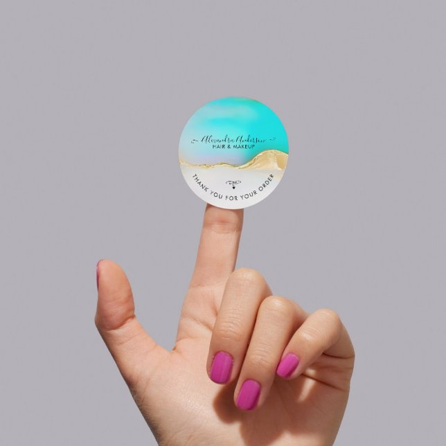 Luxury Blue White Gold Agate Business Thank you Classic Round Sticker (Luxury Blue White Gold Agate Business Thank you Classic Round Sticker)