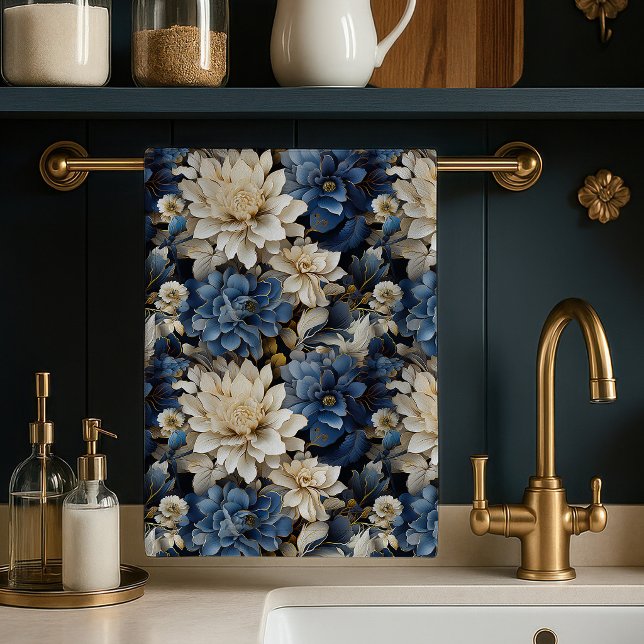 Luxury Blue White Ivory Floral Soft Kitchen Towel (Luxury Blue White Ivory Floral Soft Kitchen Towel)