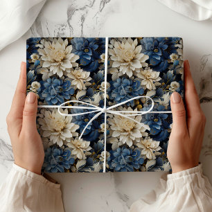 Luxury Blue White Ivory Floral Stylish Wrapping   Paper