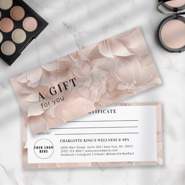 Luxury, Blush-Beige, Flower, Logo (Luxury, Blush-Beige, Flower, Gift Certificate with your data & your own Logo. Edit & upload easy.)