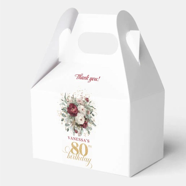 Luxury Blush Burgundy 80th Birthday Favour Box (Luxury Blush Burgundy 80th Birthday Favor Box)