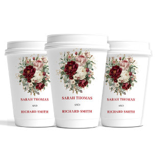 Luxury Blush Burgundy Floral Wedding Paper Cups