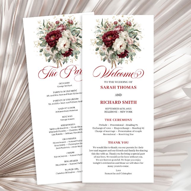 Luxury Blush Burgundy Floral Wedding Program Programme (Luxury Blush Burgundy Floral Wedding Program)