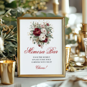 Luxury Blush Burgundy Mimosa Bar Poster Decor