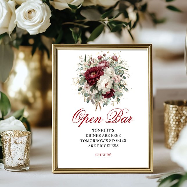 Luxury Blush Burgundy Open Bar Wedding Poster (Luxury Blush Burgundy Open Bar Wedding Poster)