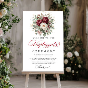 Luxury Blush Burgundy Unplugged Ceremony Sign