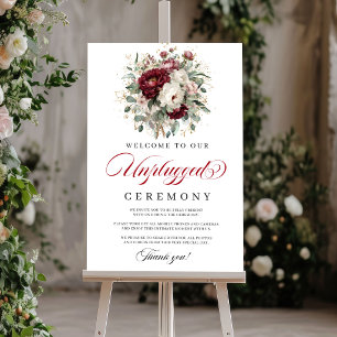 Luxury Blush Burgundy Unplugged Ceremony Sign