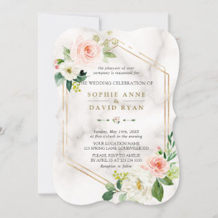 Luxury Blush Cream Geometric Frame Wedding Invitation