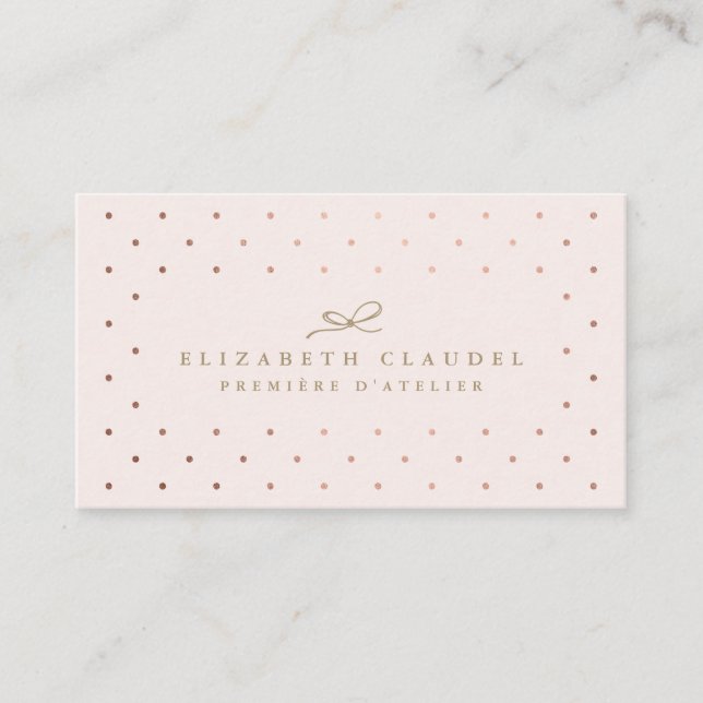 Luxury Blush Faux Rose Gold Foil Dots Elegant bow Business Card (Front)