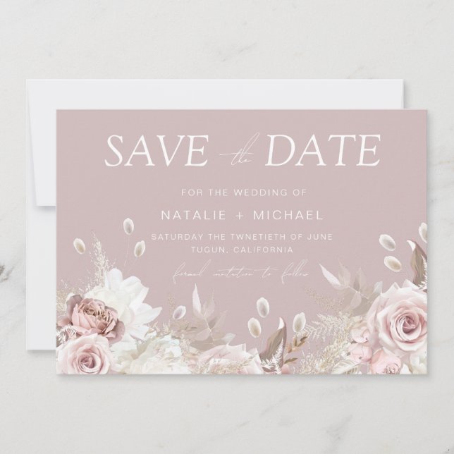 Luxury Blush Floral Botanical Wedding Save The Date (Front)
