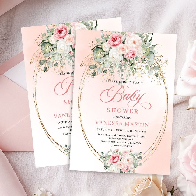 Luxury Blush Floral Gold Baby Shower Invitation (Luxury Blush Floral Gold Baby Shower Invitation)