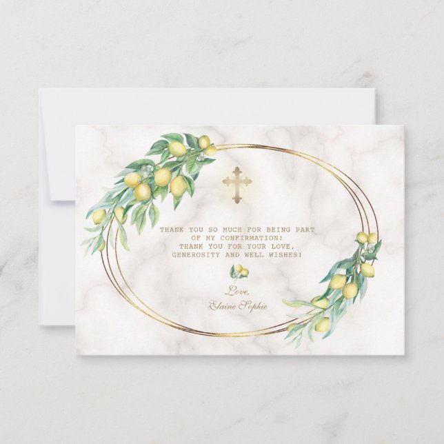 Luxury Blush Floral Gold Marble Girl Confirmation Thank You Card (Front)