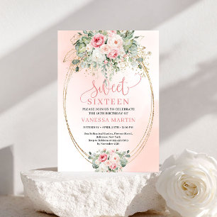 Luxury Blush Floral Gold Sweet 16 Birthday Invite