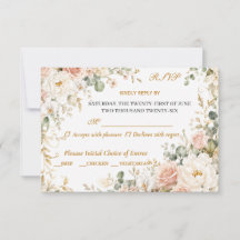Luxury Blush Floral RSVP Wedding Card