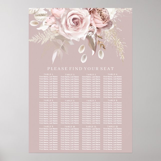 Luxury Blush Floral Wedding Seating Chart (Front)